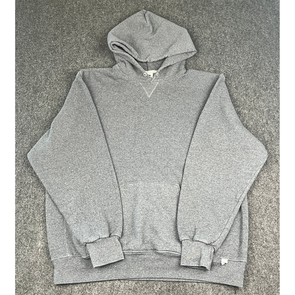 Vintage Y2K Russell Athletic Hoodie Mens XL Heather Gray V-Stitch Sweatshirt